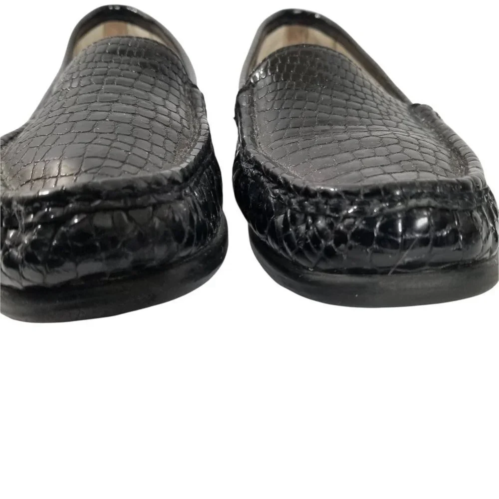 Sas Simplify Women's Black Croc Print Patent Leather Moccasin Flats Loaf… - Picture 3 of 10